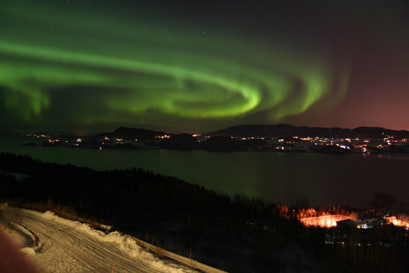 Aurora Borealis over Fjord — Green