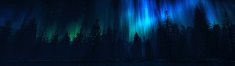Aurora Borealis over Forest — Blue, Serene, Night, Digital Art, Sky, Stars