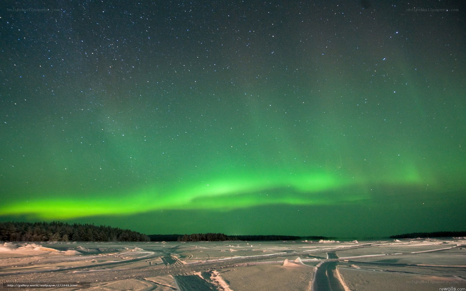 Aurora borealis over frozen landscape