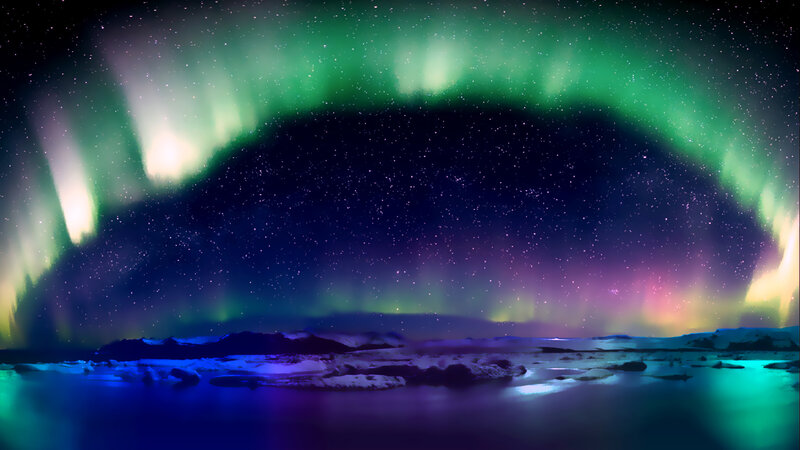 Aurora Borealis over Ice — Green, Dramatic, Night, Digital Art
