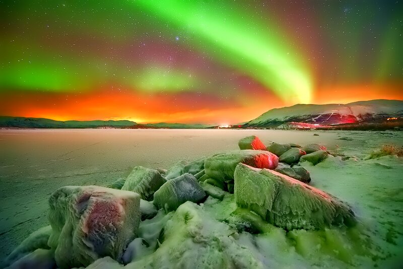 Aurora Borealis over Ice — Green