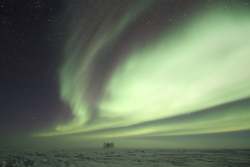 Aurora borealis over ice
