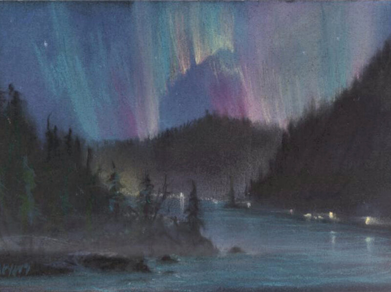 Aurora Borealis over Lake — Blue, Serene