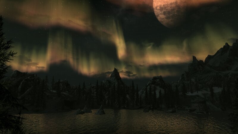 Aurora Borealis over Lake — Green, Dramatic, Night, 3d Render