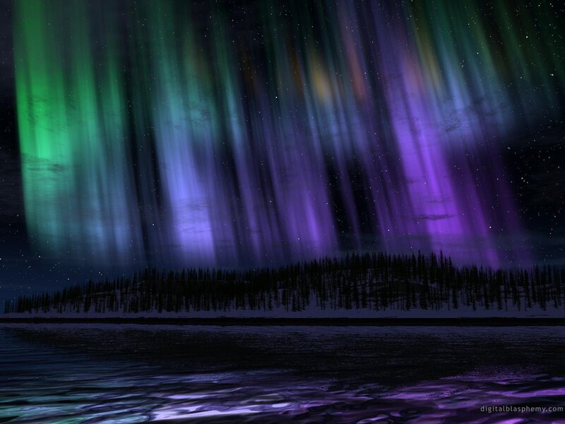 Aurora Borealis over Lake — Green, Dramatic