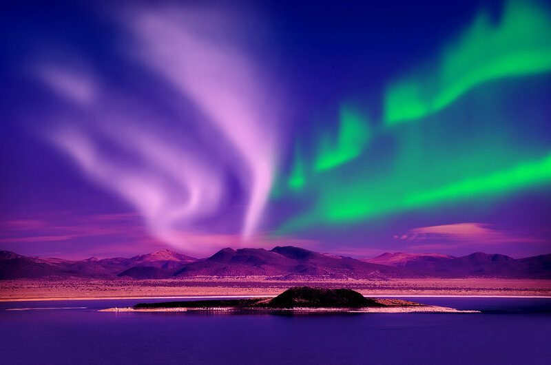Aurora Borealis over Lake — Purple, Dramatic
