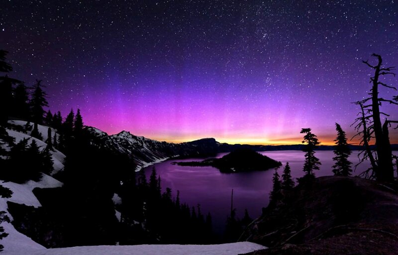 Aurora Borealis over Lake — Purple, Serene, Night