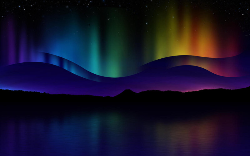Aurora Borealis over Lake — Purple, Serene