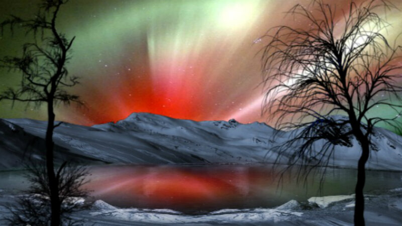 Aurora Borealis over Lake — Red