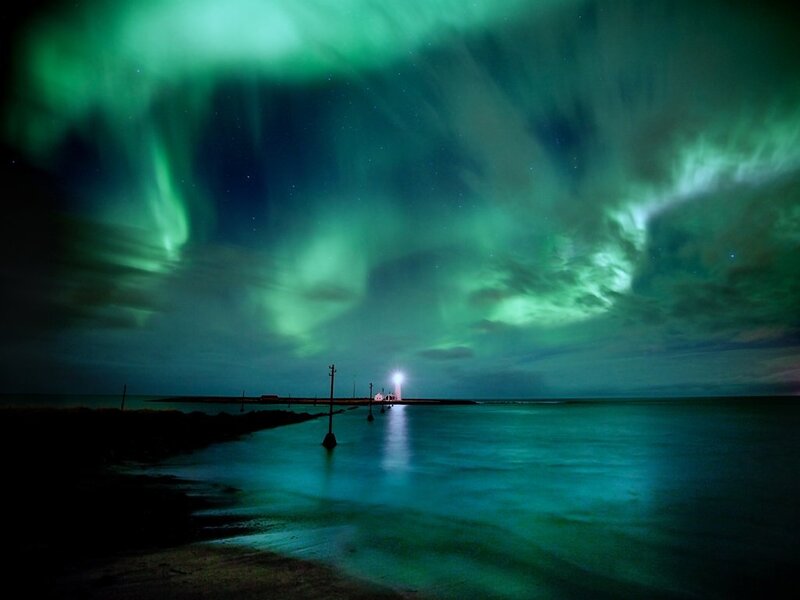 Aurora Borealis over Lighthouse — Night