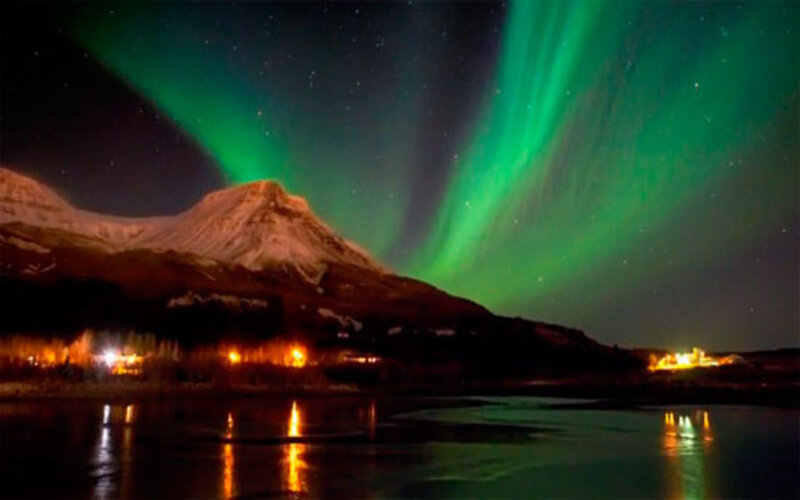 Aurora Borealis over Mountain — Green, Dramatic