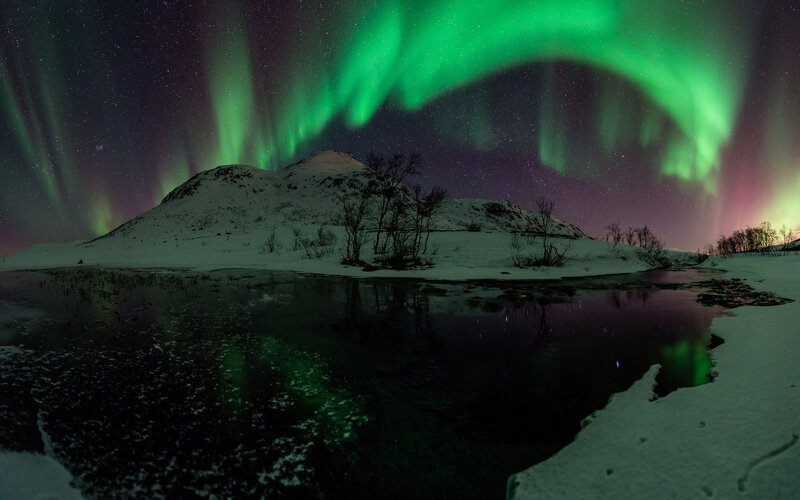 Aurora Borealis over Mountain — Green, Serene