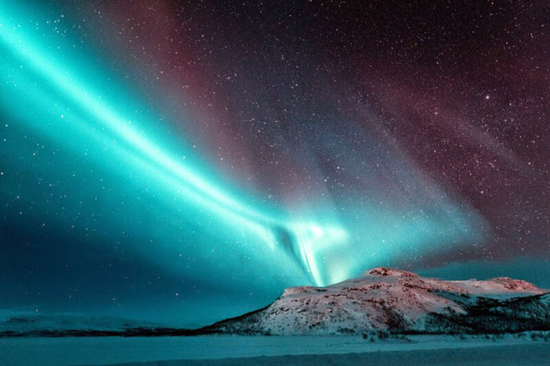 Aurora Borealis over Mountain — Teal