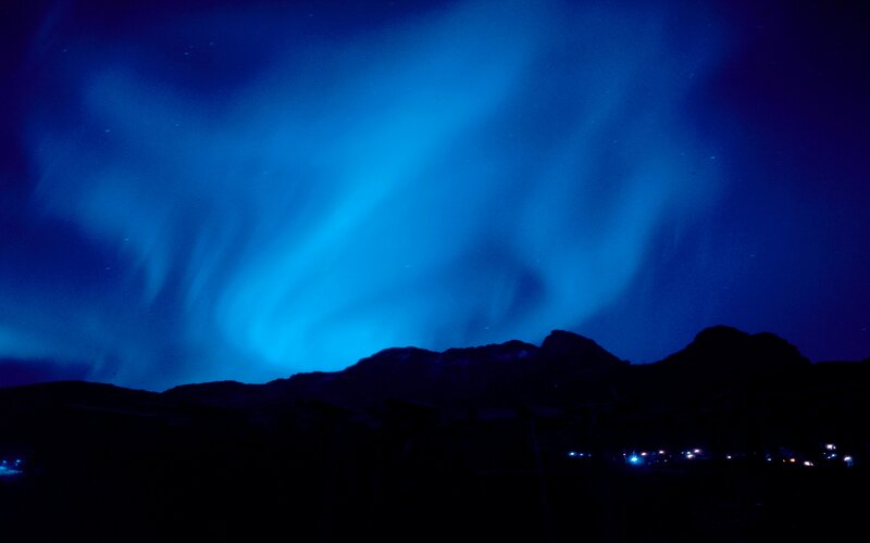 Aurora Borealis over Mountains — Blue, Dramatic