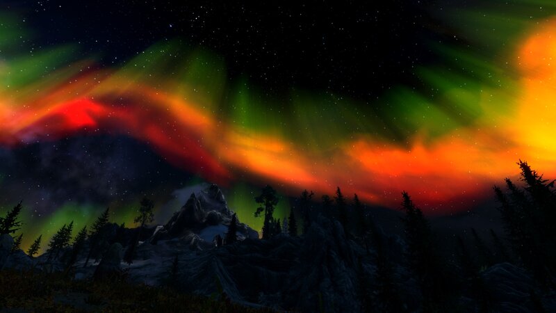 Aurora Borealis over Mountains — Green, Dramatic, Night, 3d Render