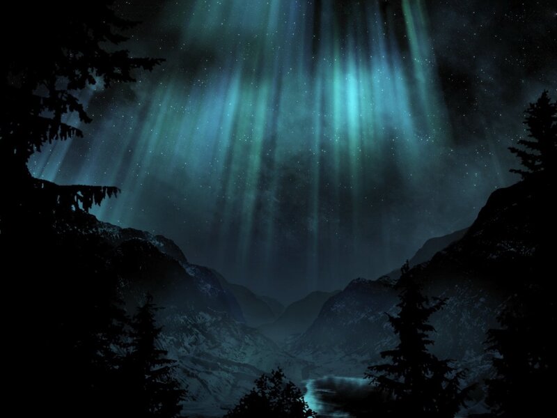 Aurora Borealis over Mountains — Green