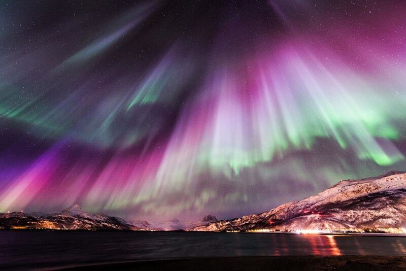 Aurora Borealis over Mountains — Purple, Dramatic