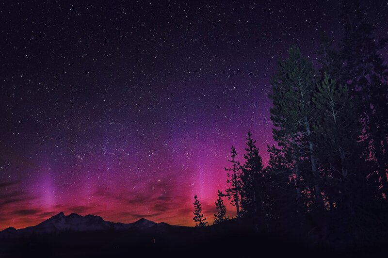 Aurora Borealis over Mountains — Purple, Serene