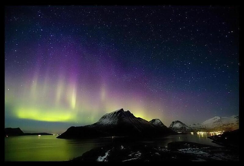 Aurora Borealis over Mountains — Purple