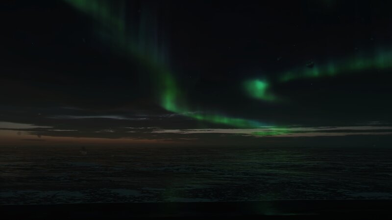 Aurora Borealis over Ocean — Green, Serene