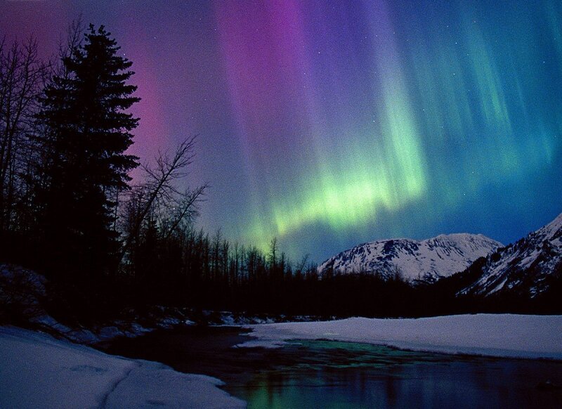 Aurora Borealis over River — Green