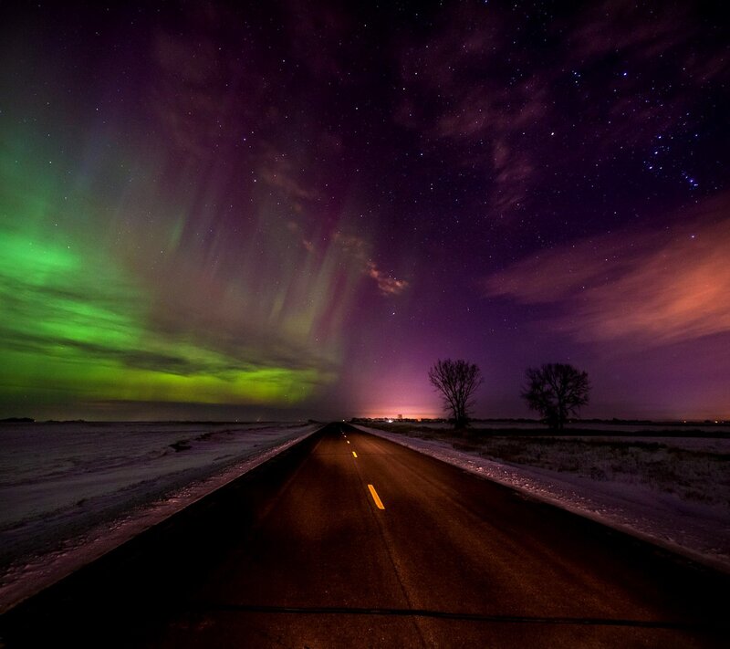 Aurora Borealis over Road — Green