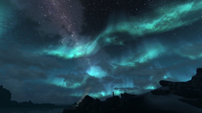 Aurora Borealis over Rocks — Green
