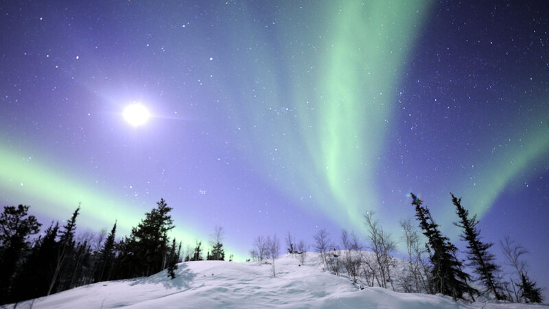 Aurora Borealis over Snow — Green, Serene, Night, Photograph, Stars