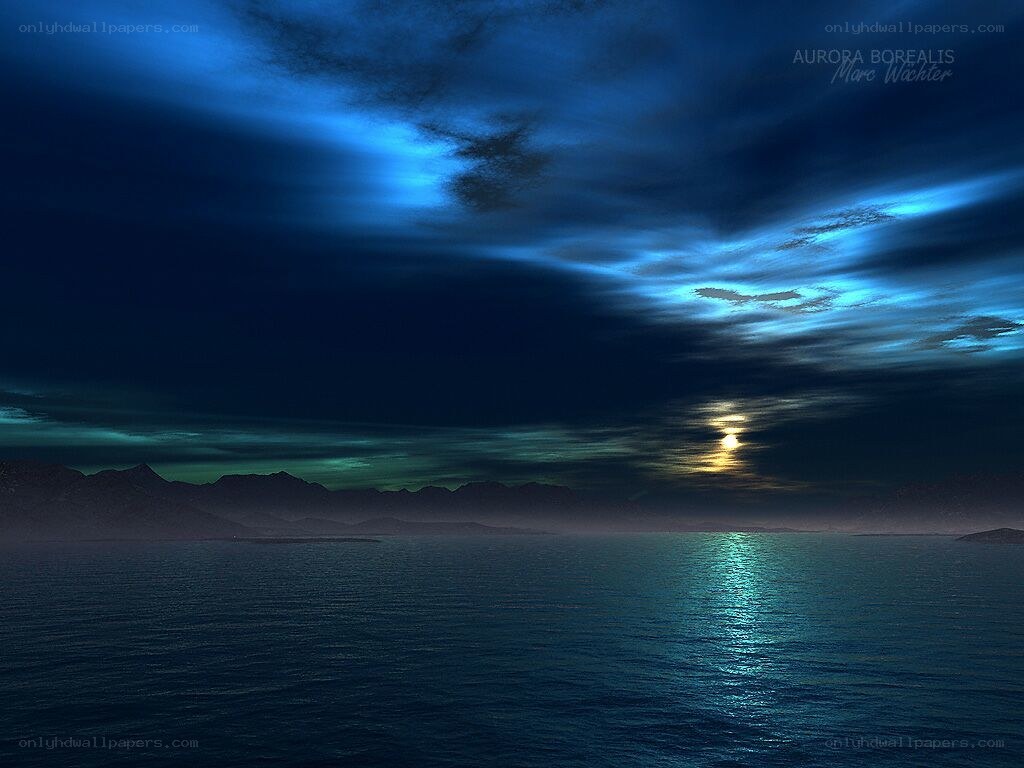 Aurora borealis over the sea