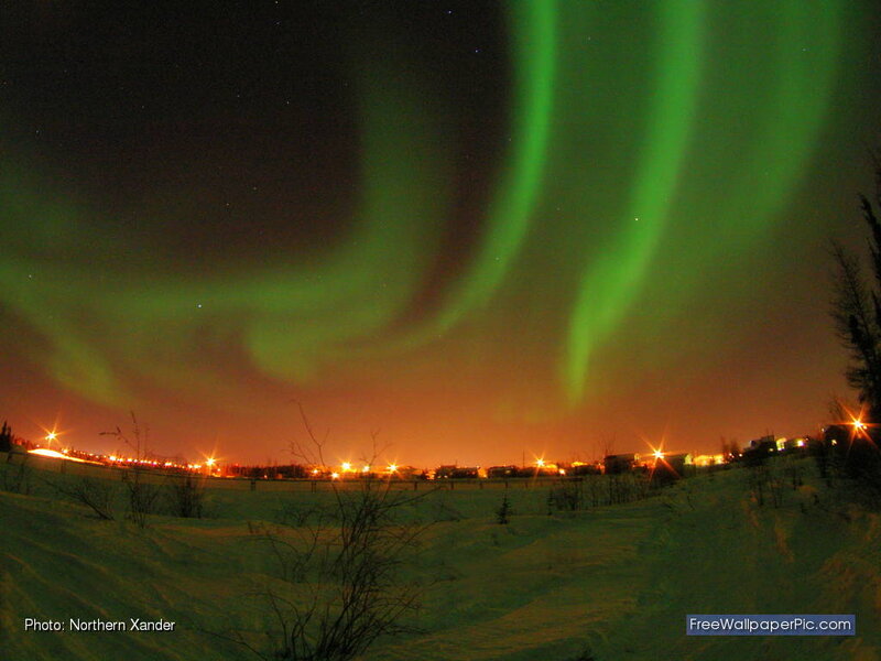 Aurora Borealis over Town — Green
