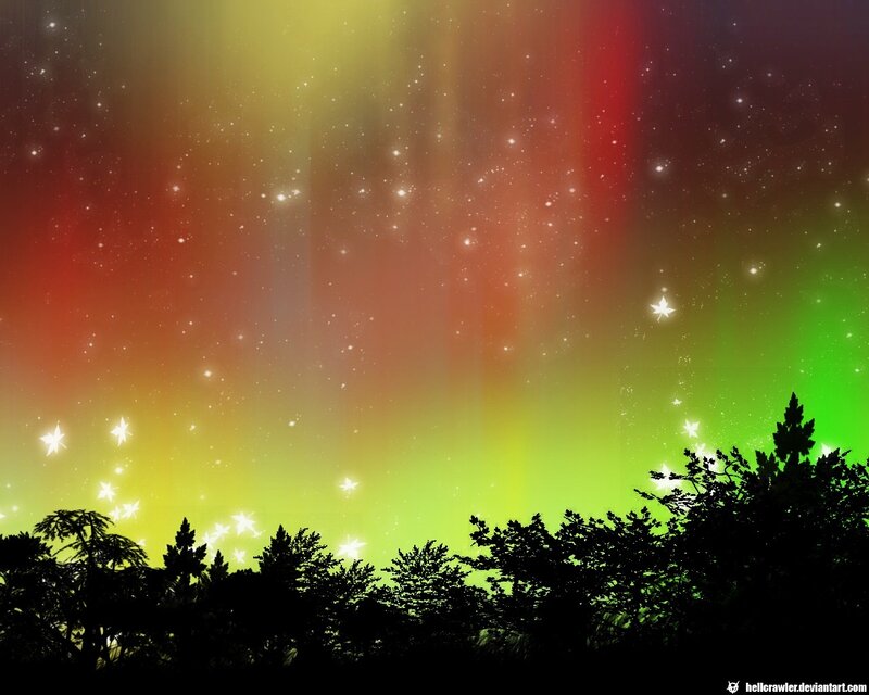 Aurora Borealis over Trees — Green, Dramatic