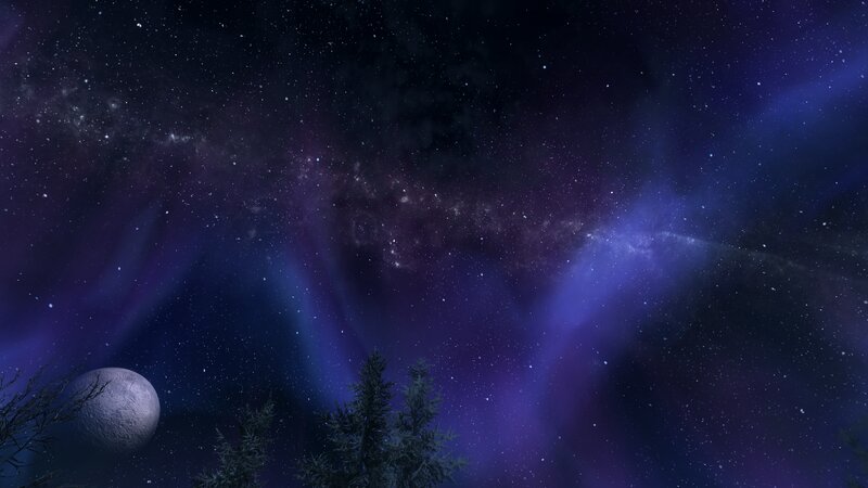 Aurora Borealis over Trees — Purple, Serene, Night