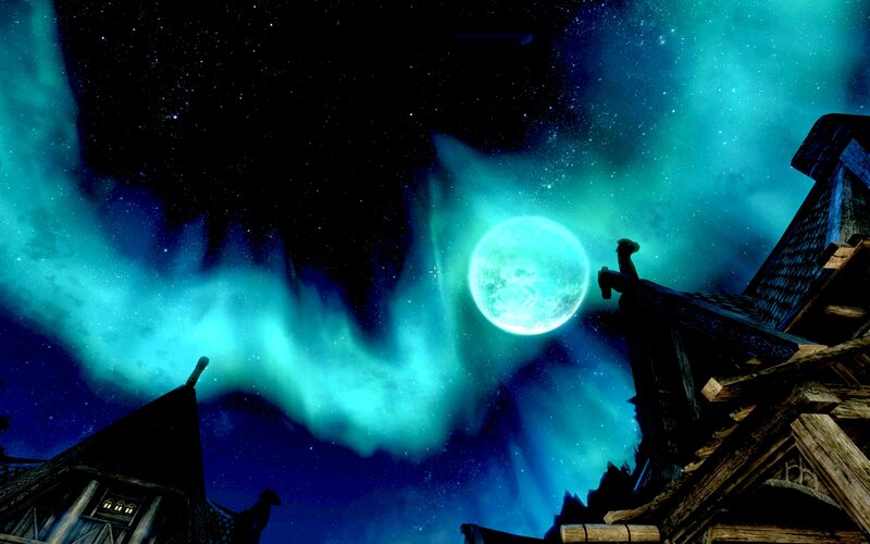 Aurora Borealis over Village — Blue