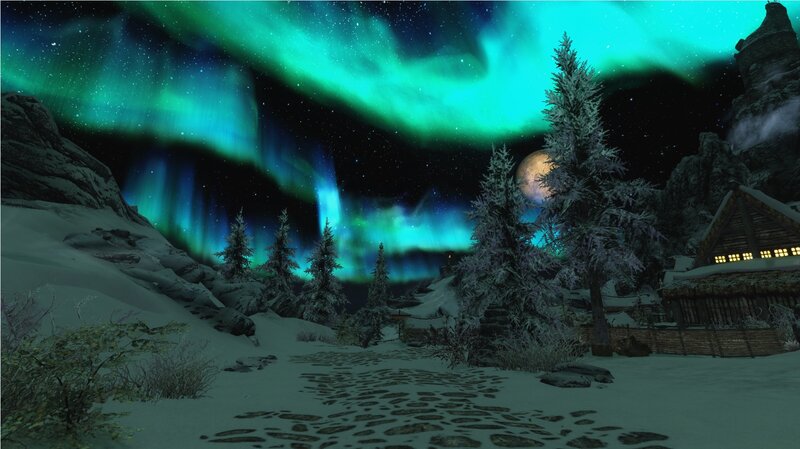Aurora Borealis over Village — Green