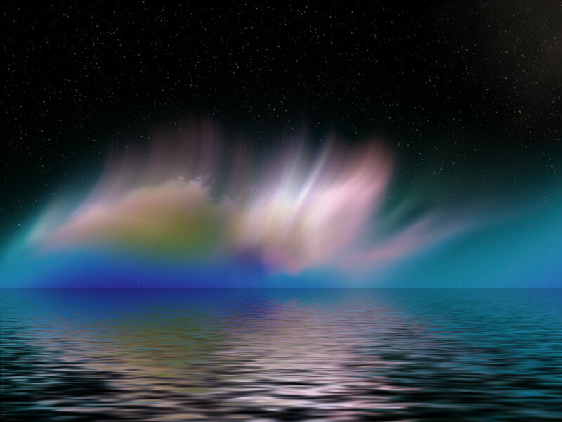 Aurora Borealis over Water — Blue, Serene, Night