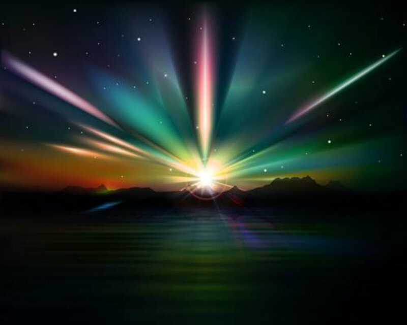 Aurora Borealis over Water — Green, Dramatic, Night, Digital Art