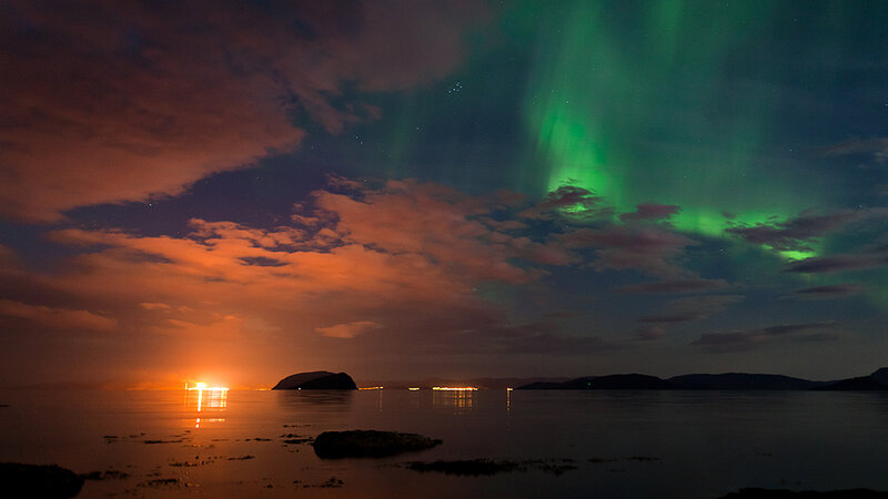 Aurora Borealis over Water — Green, Dramatic
