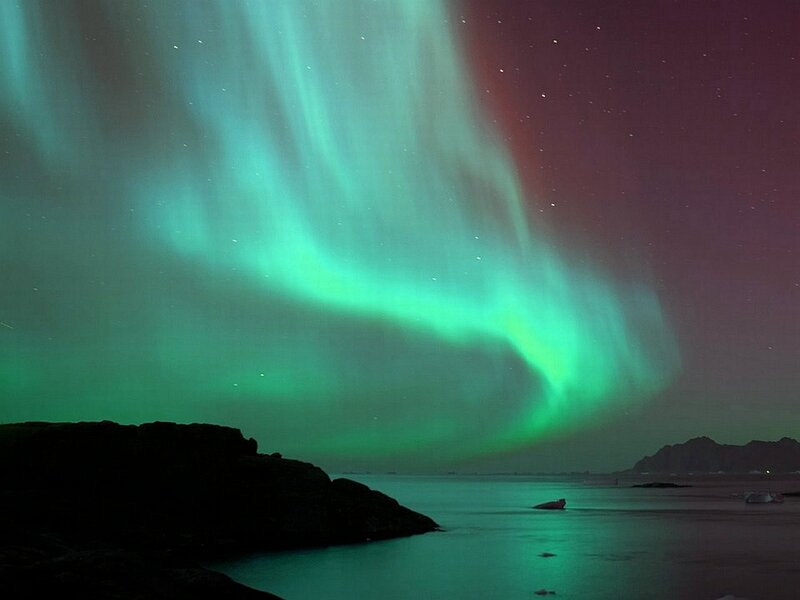 Aurora Borealis over Water — Green, Serene