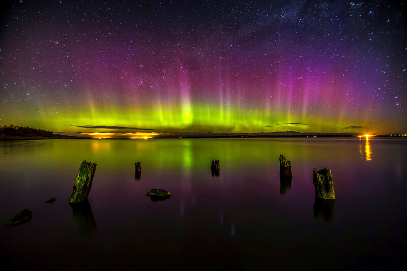 Aurora Borealis over Water — Purple, Serene