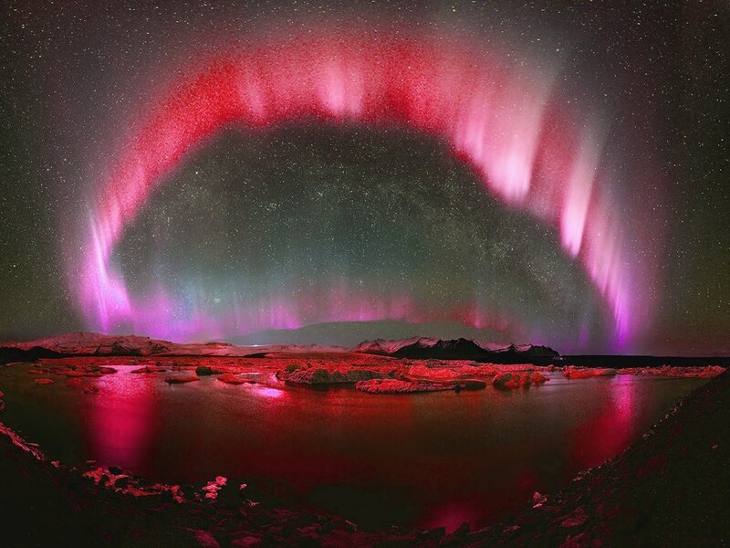 Aurora Borealis over Water — Red