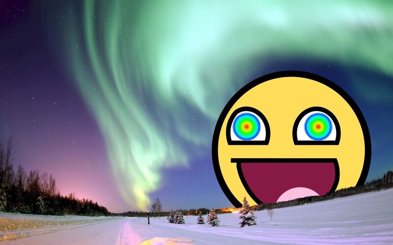 Aurora borealis with meme face
