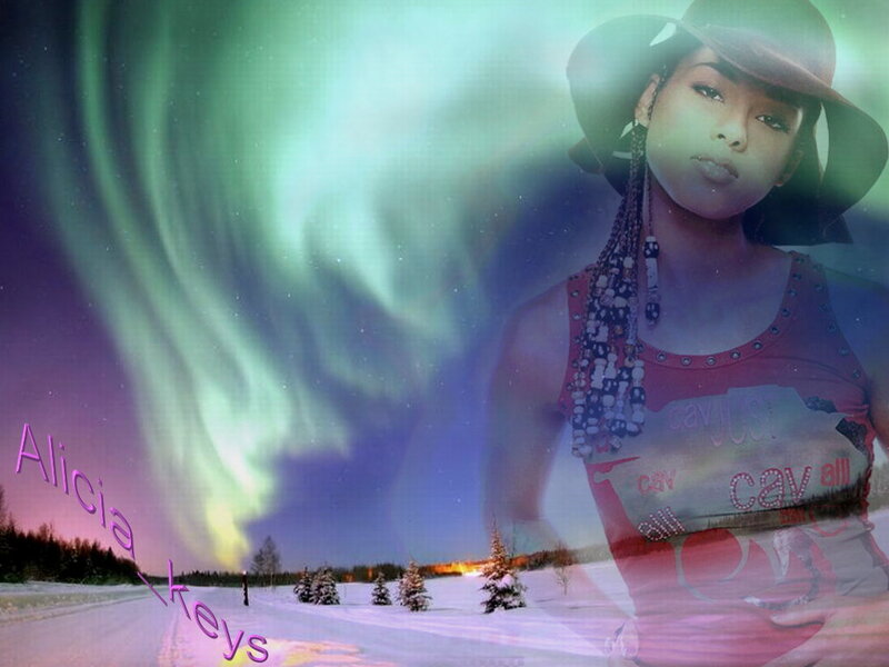 Aurora borealis with woman