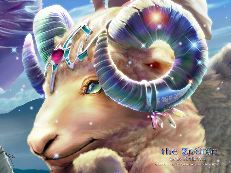 Aurora-horned ram with gemstone crown