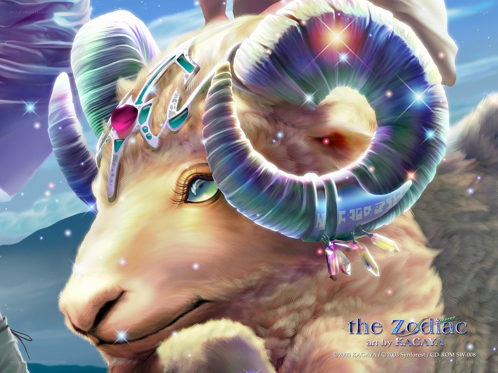 Aurora-horned ram with gemstone crown