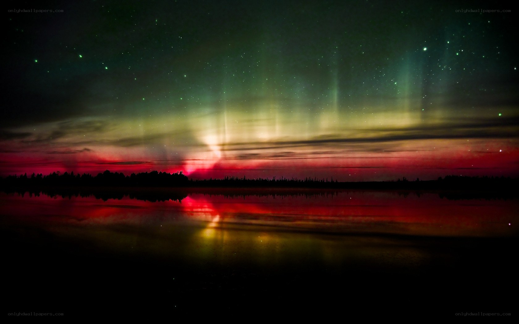 Aurora over a calm lake