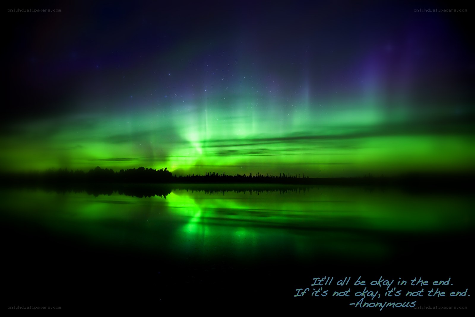 Aurora over a calm lake
