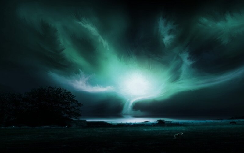 Aurora over a dark field