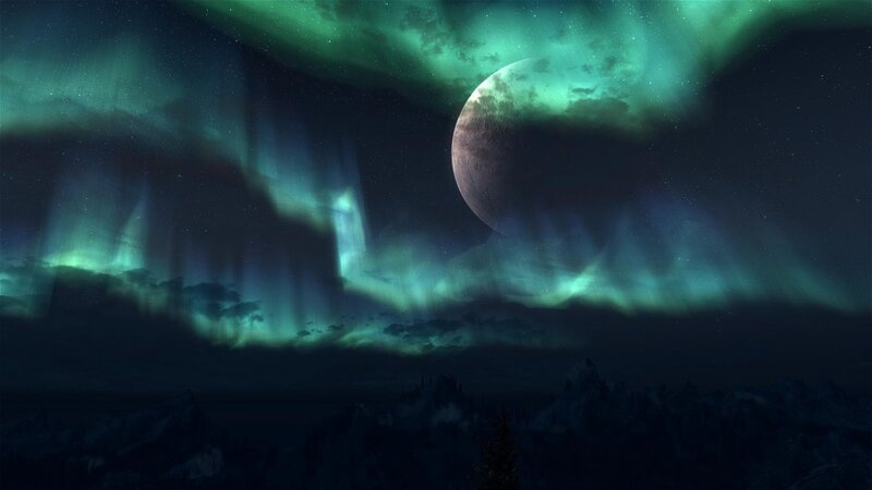 Aurora over a distant moon