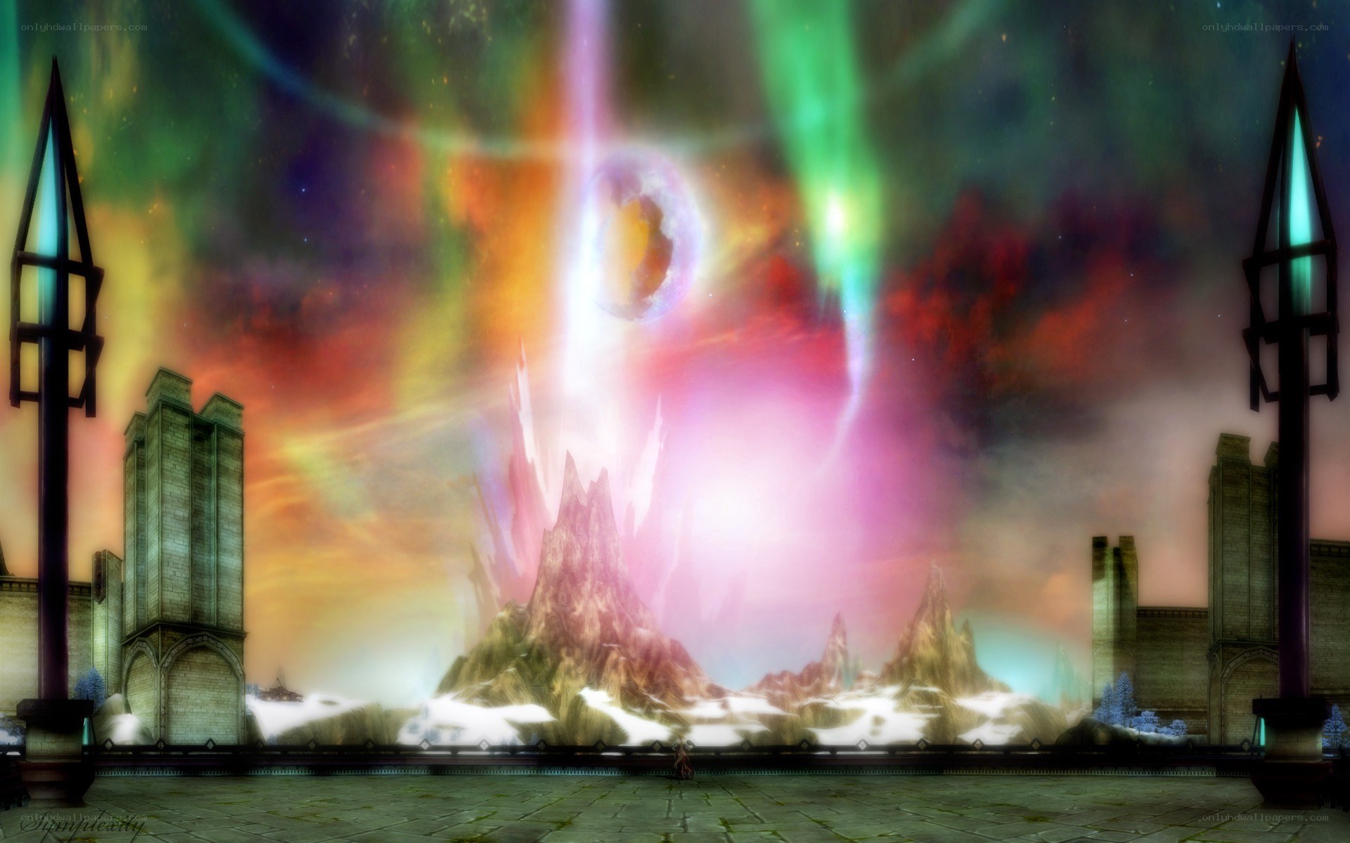 aurora over a fantasy landscape