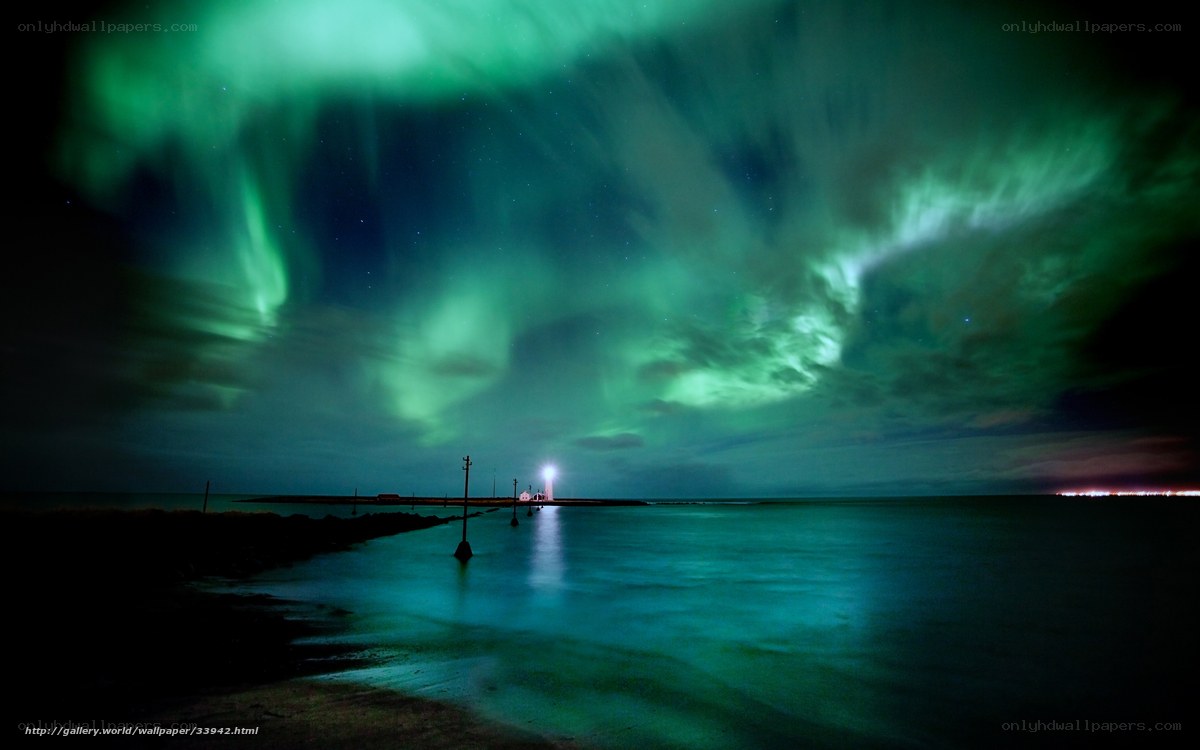 Aurora over a lighthouse